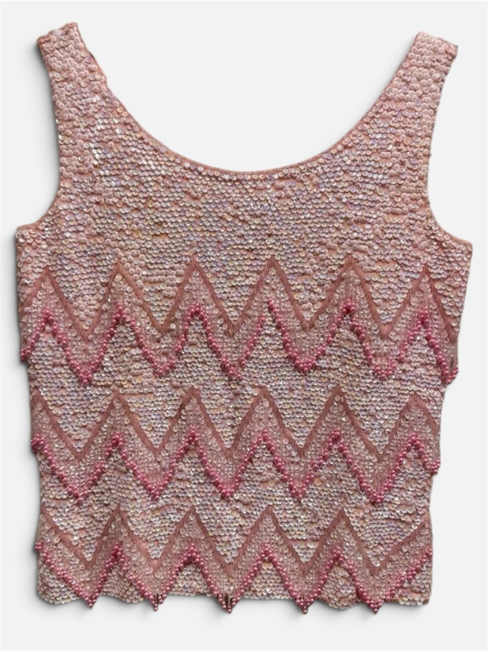 Vintage 1960s Pink Hand Beaded Sequin Wool Top Miss Ruth S